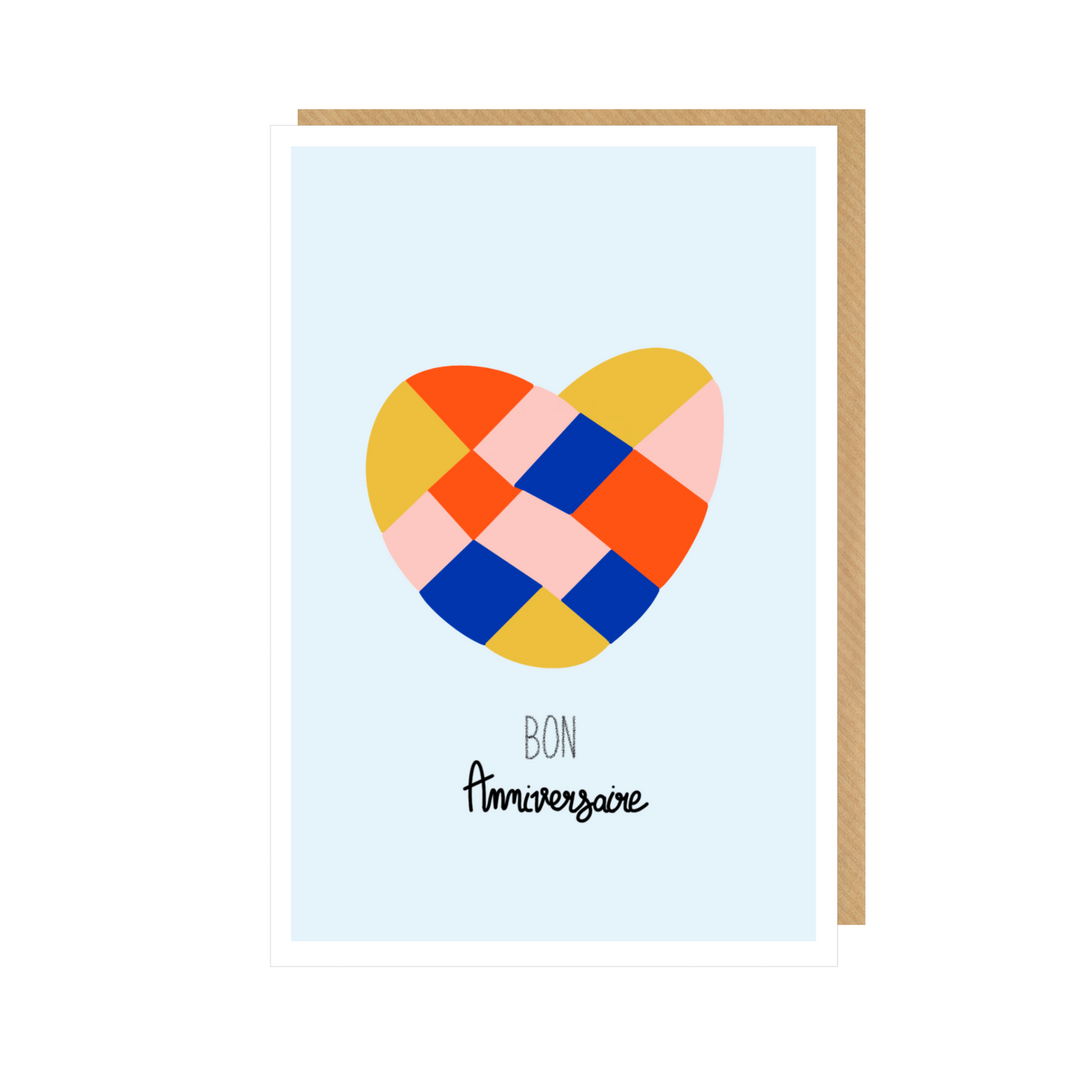 Carte BON ANNIVERSAIRE "coeur patchwork jaune"