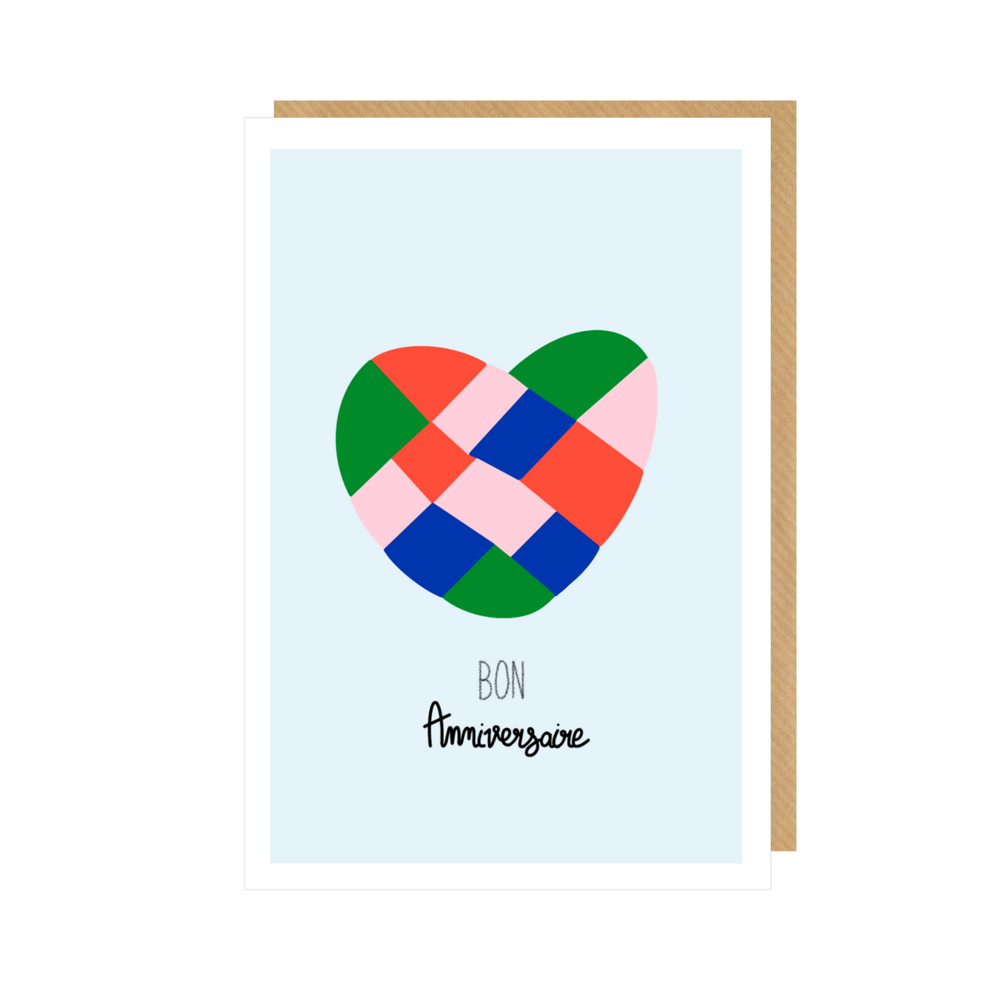 Carte BON ANNIVERSAIRE "coeur patchwork vert"
