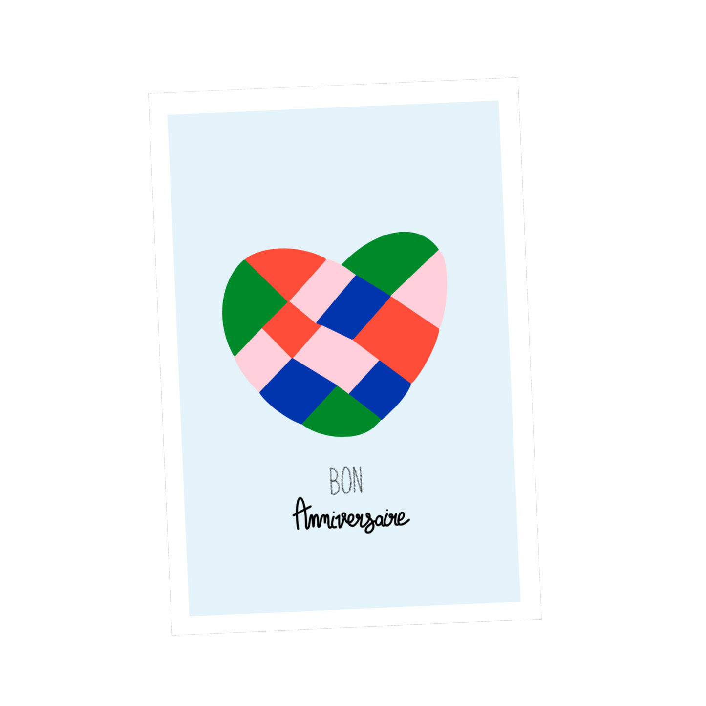 Carte BON ANNIVERSAIRE "coeur patchwork vert"