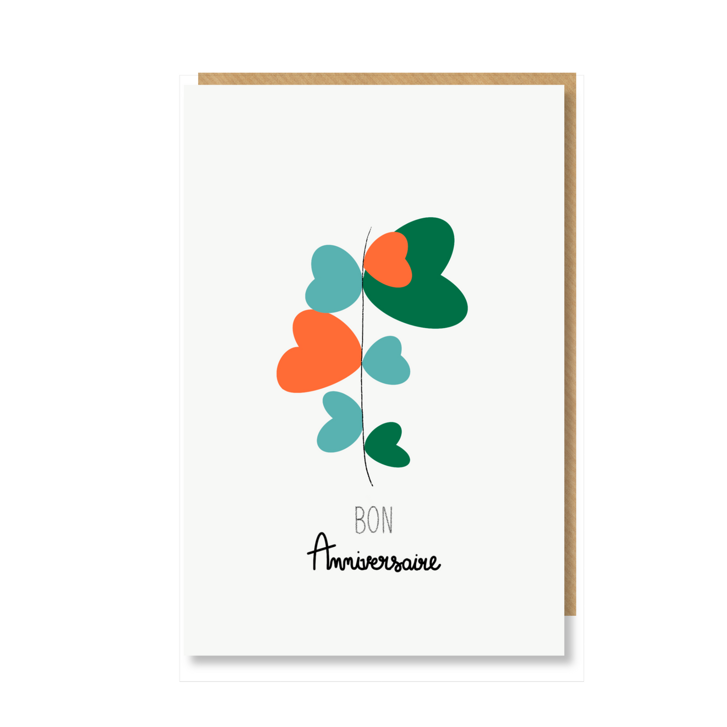 Carte BON ANNIVERSAIRE "Tige cœurs verts"