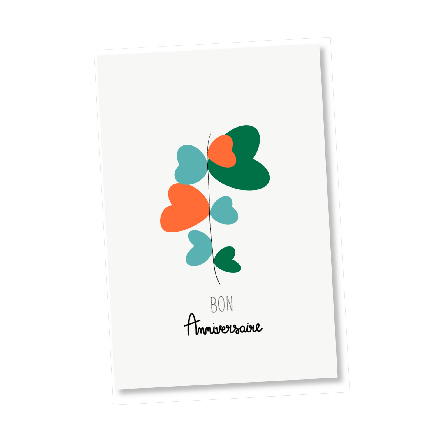 Carte BON ANNIVERSAIRE "Tige cœurs verts"