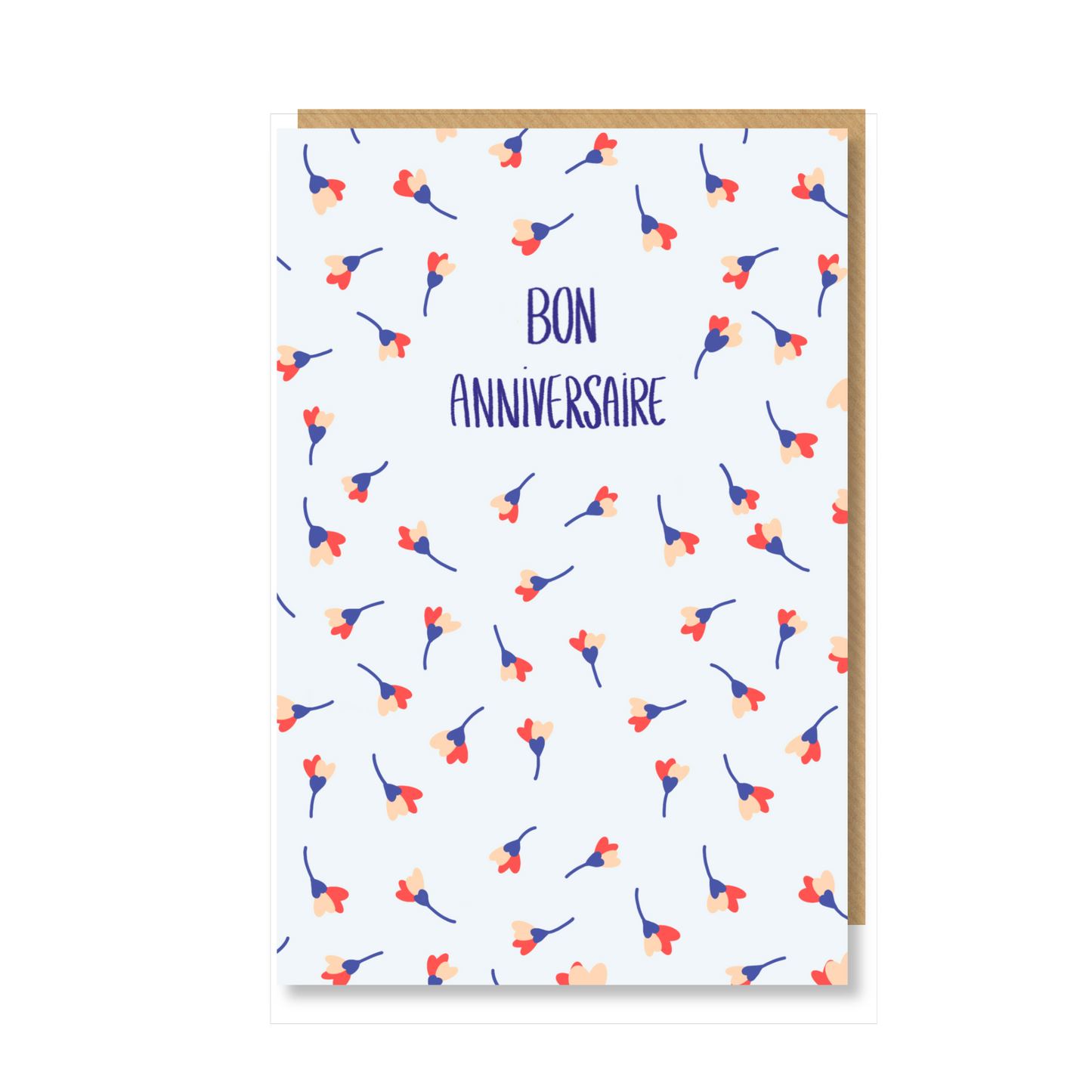 Carte BON ANNIVERSAIRE "Fleurs de cœurs bleus"