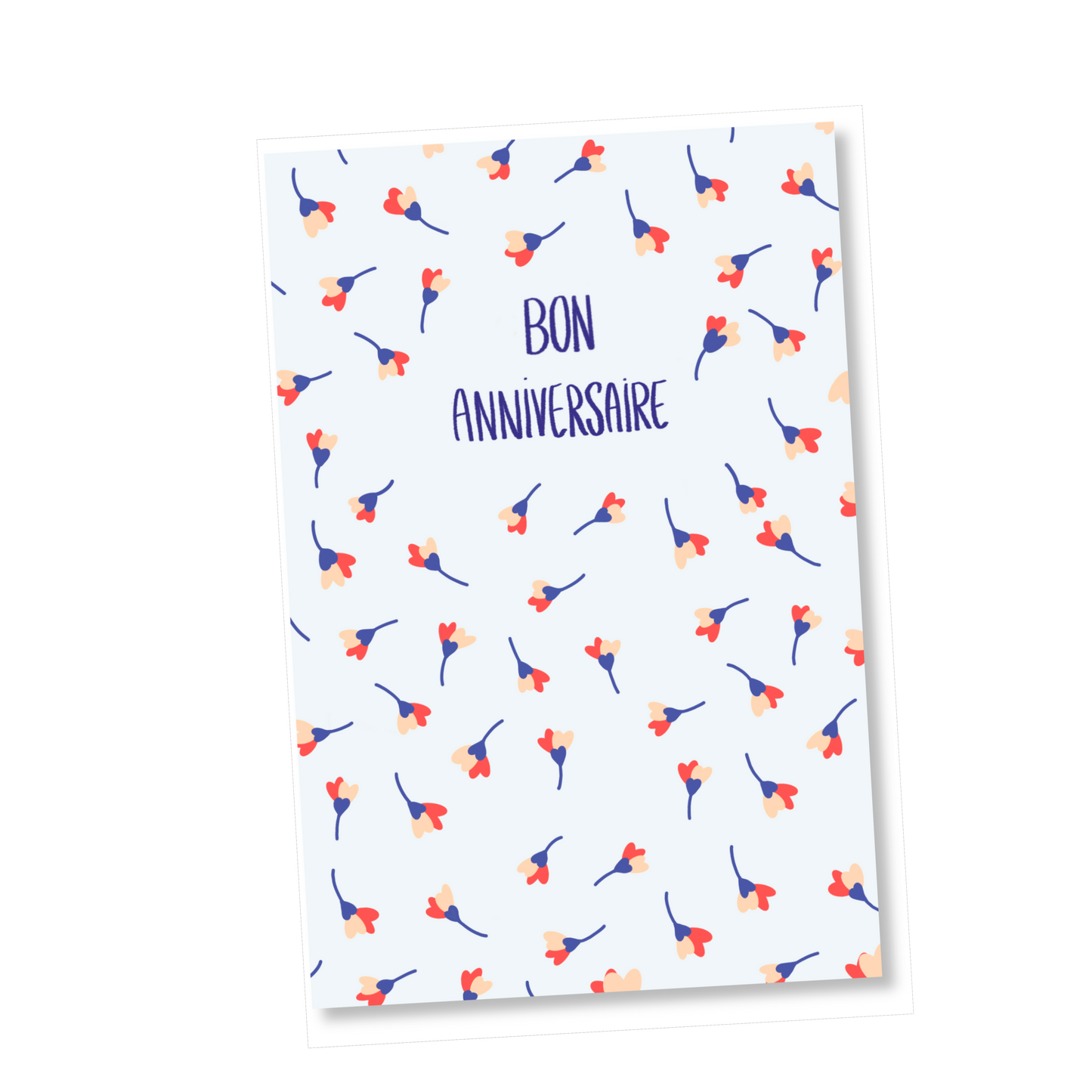 Carte BON ANNIVERSAIRE "Fleurs de cœurs bleus"