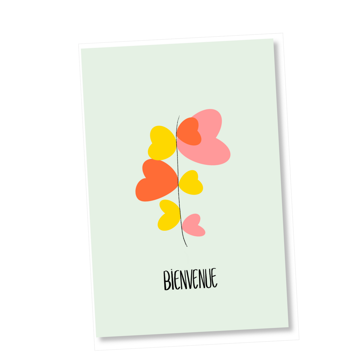 Carte BIENVENUE "tige cœurs roses"