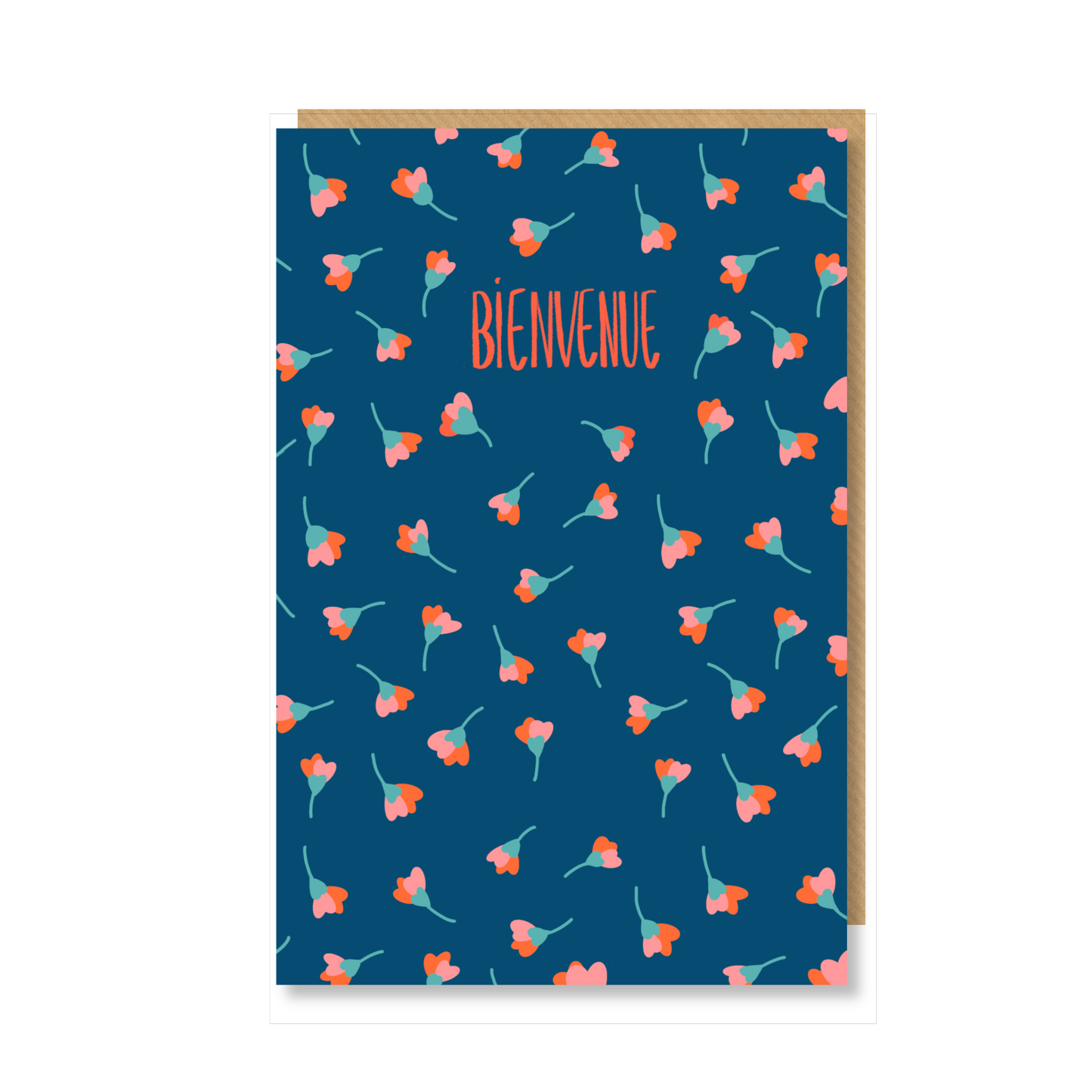 Carte BIENVENUE "fleurs de coeurs bleus"
