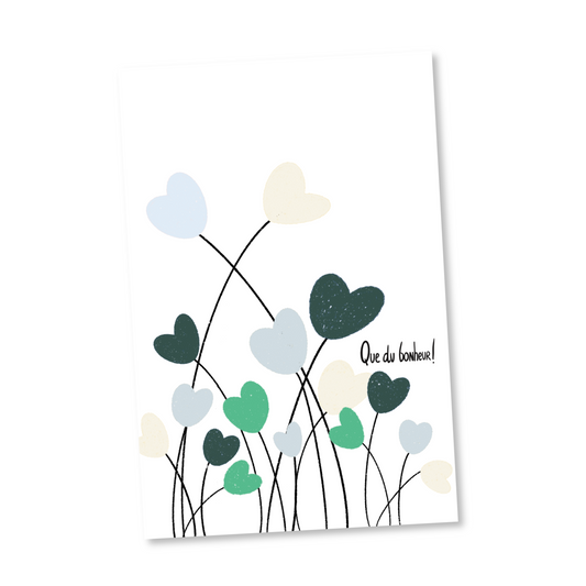 Carte déco QUE DU BONHEUR "coeurs des champs"