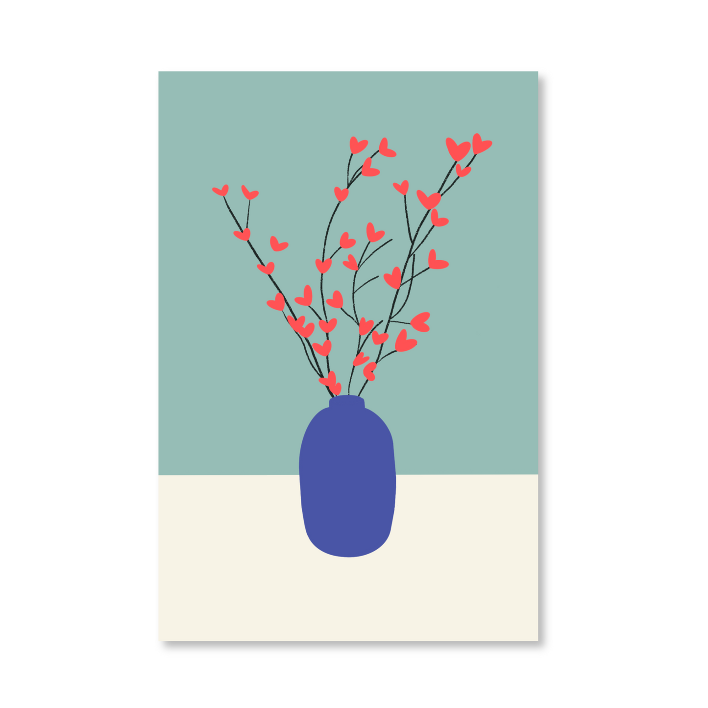 Carte déco VASE "fleurs de coeur"