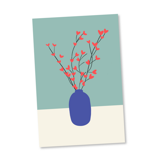 Carte déco VASE "fleurs de coeur"