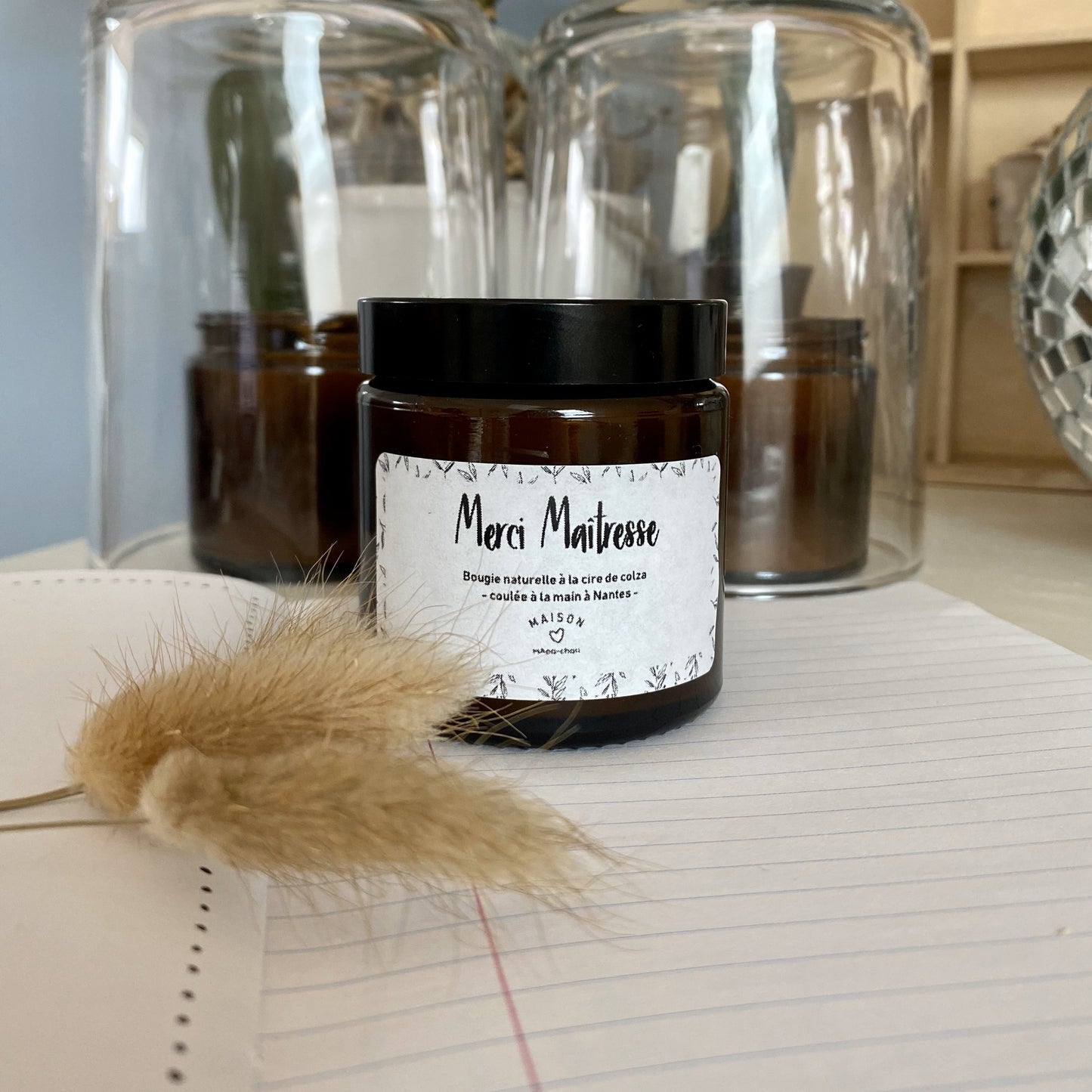 Bougie artisanale parfumée "MERCI MAÎTRESSE" 100gr