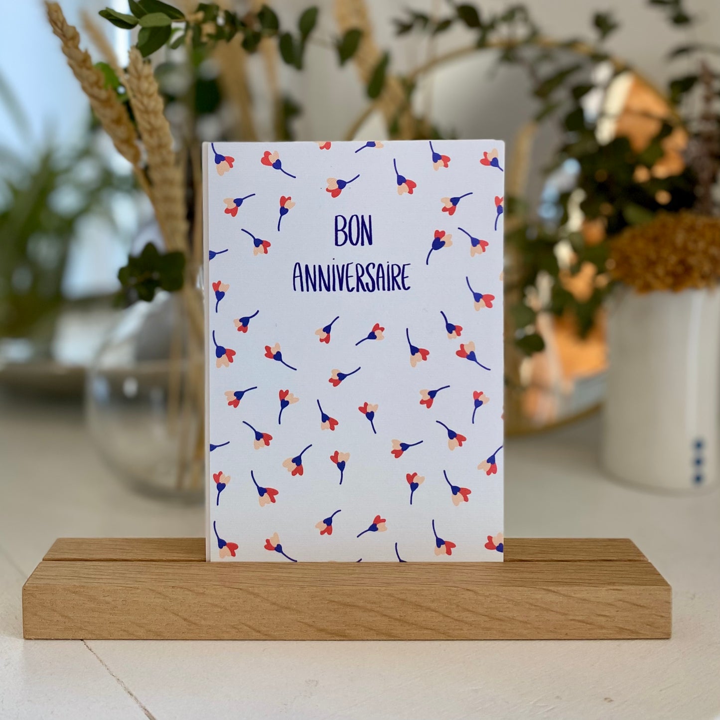 Carte BON ANNIVERSAIRE "Fleurs de cœurs bleus"