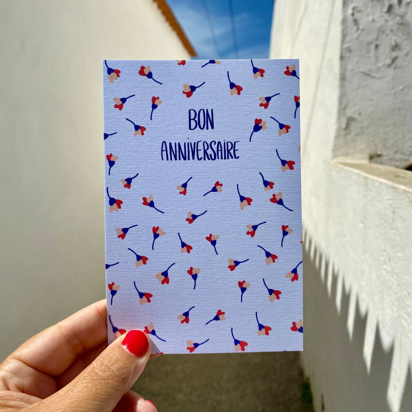 Carte BON ANNIVERSAIRE "Fleurs de cœurs bleus"
