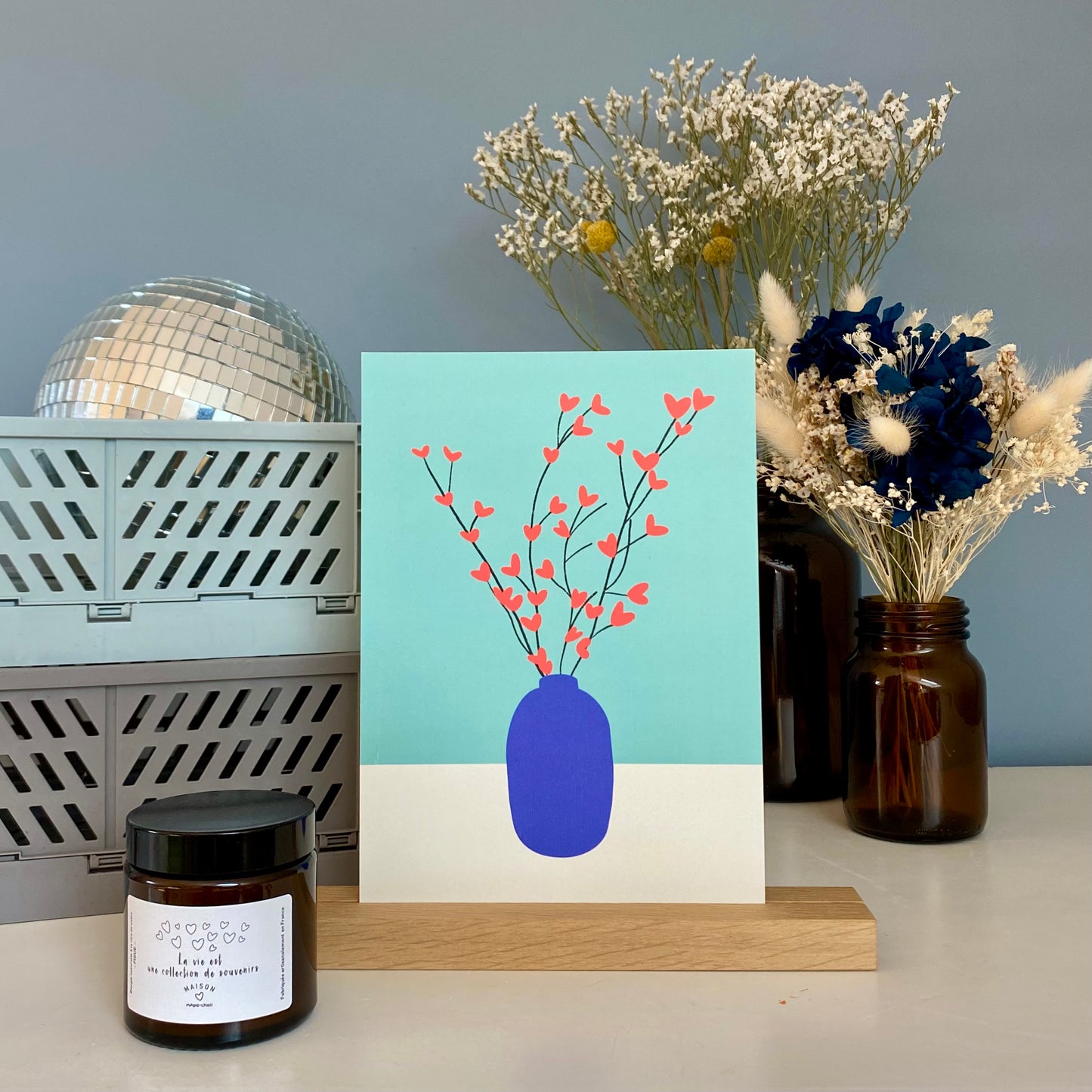 Carte déco VASE "fleurs de coeur"