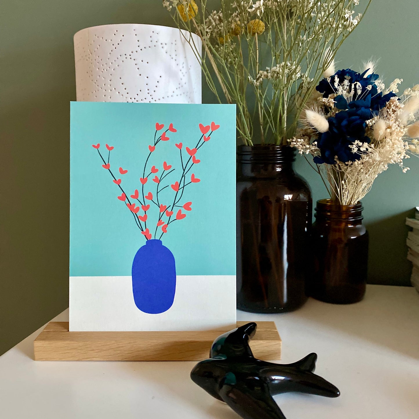 Carte déco VASE "fleurs de coeur"
