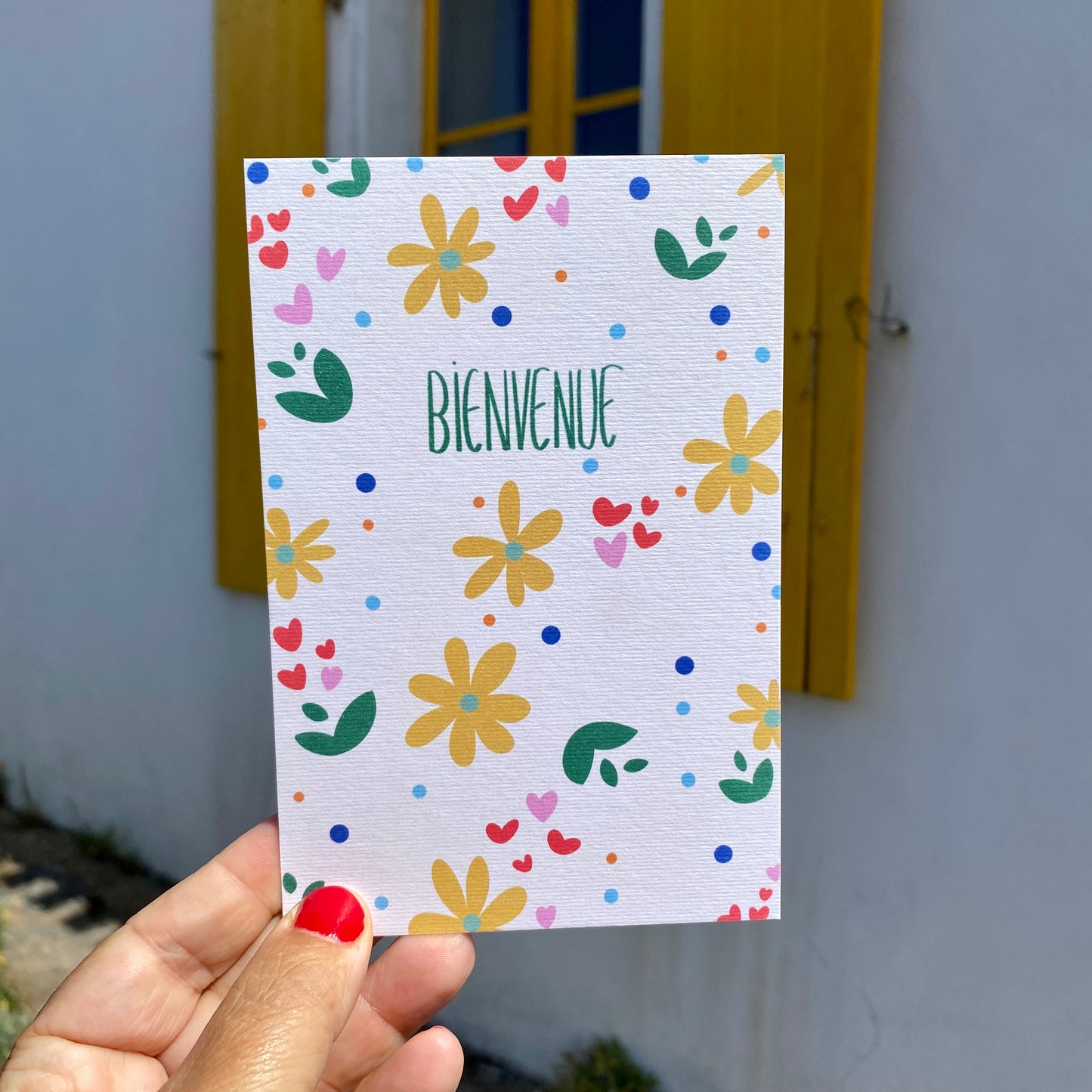 Carte BIENVENUE "confettis marguerites"