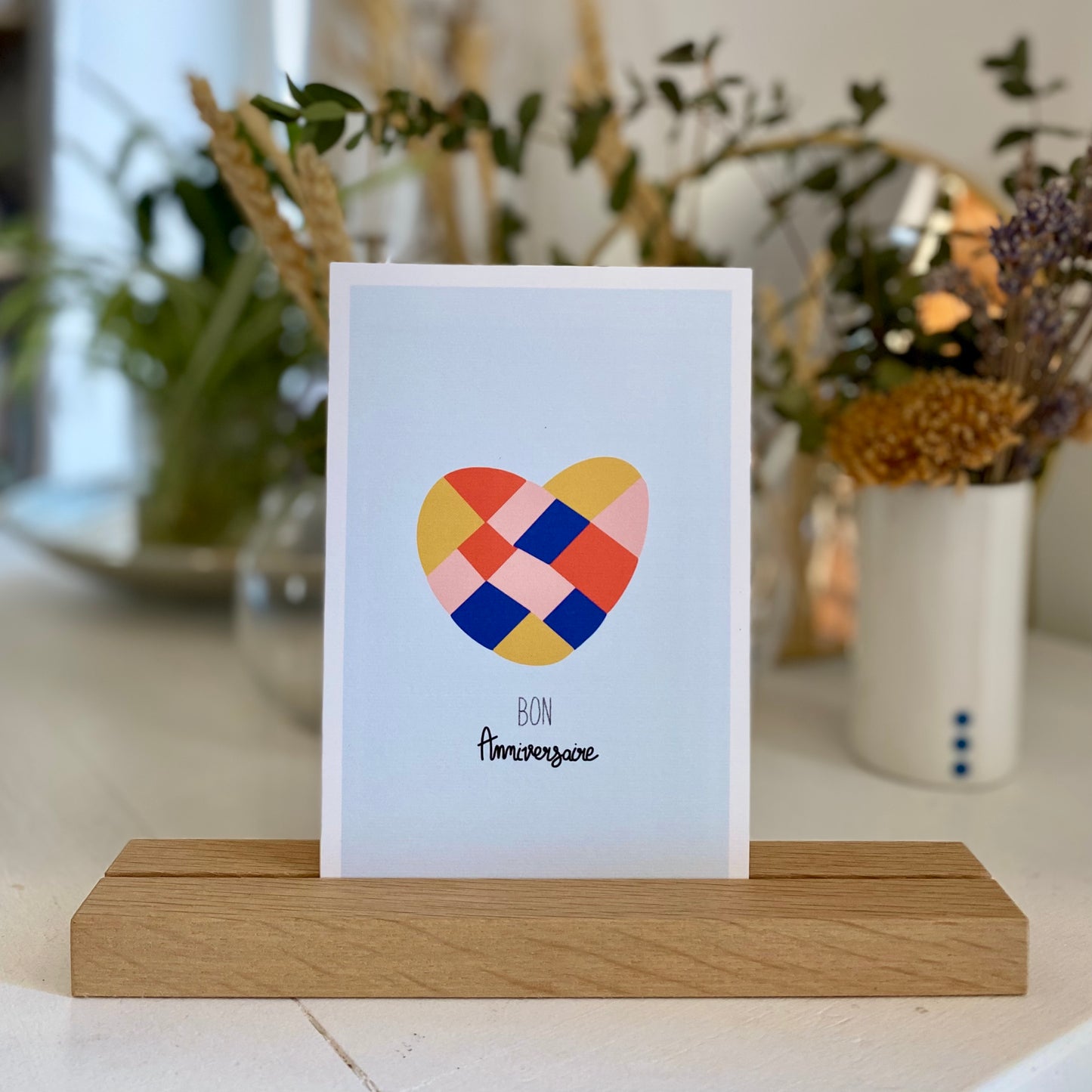 Carte BON ANNIVERSAIRE "coeur patchwork jaune"