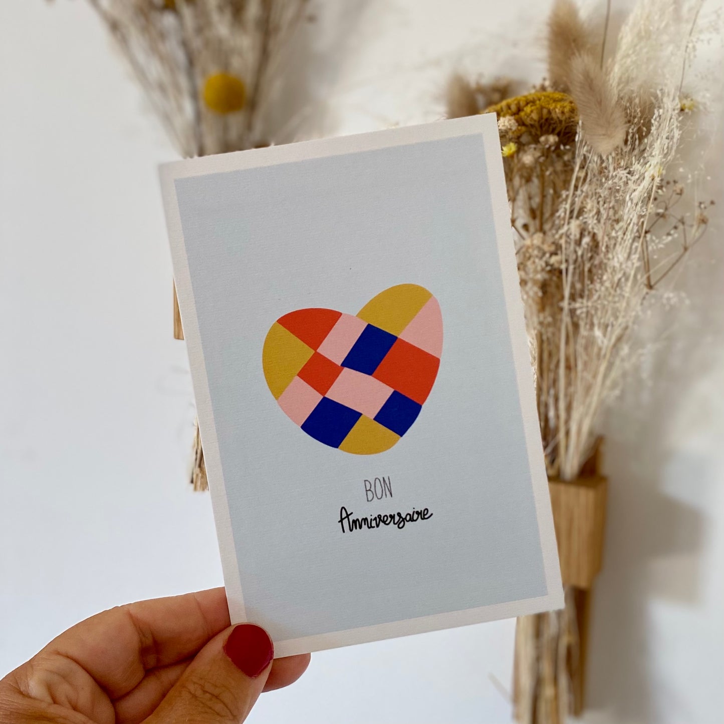 Carte BON ANNIVERSAIRE "coeur patchwork jaune"