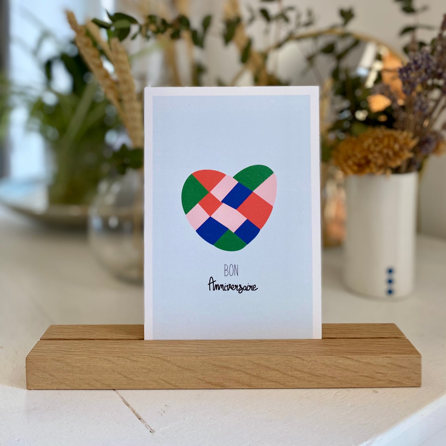 Carte BON ANNIVERSAIRE "coeur patchwork vert"