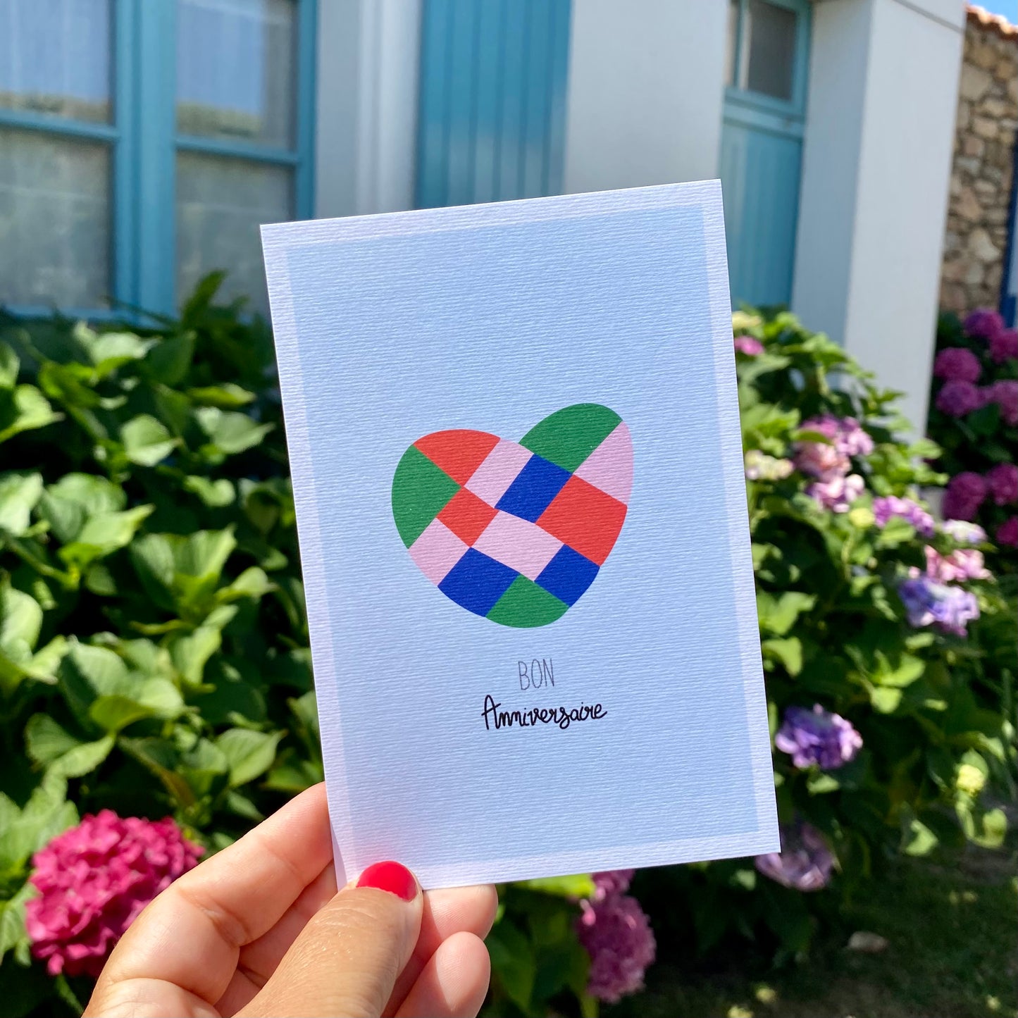 Carte BON ANNIVERSAIRE "coeur patchwork vert"