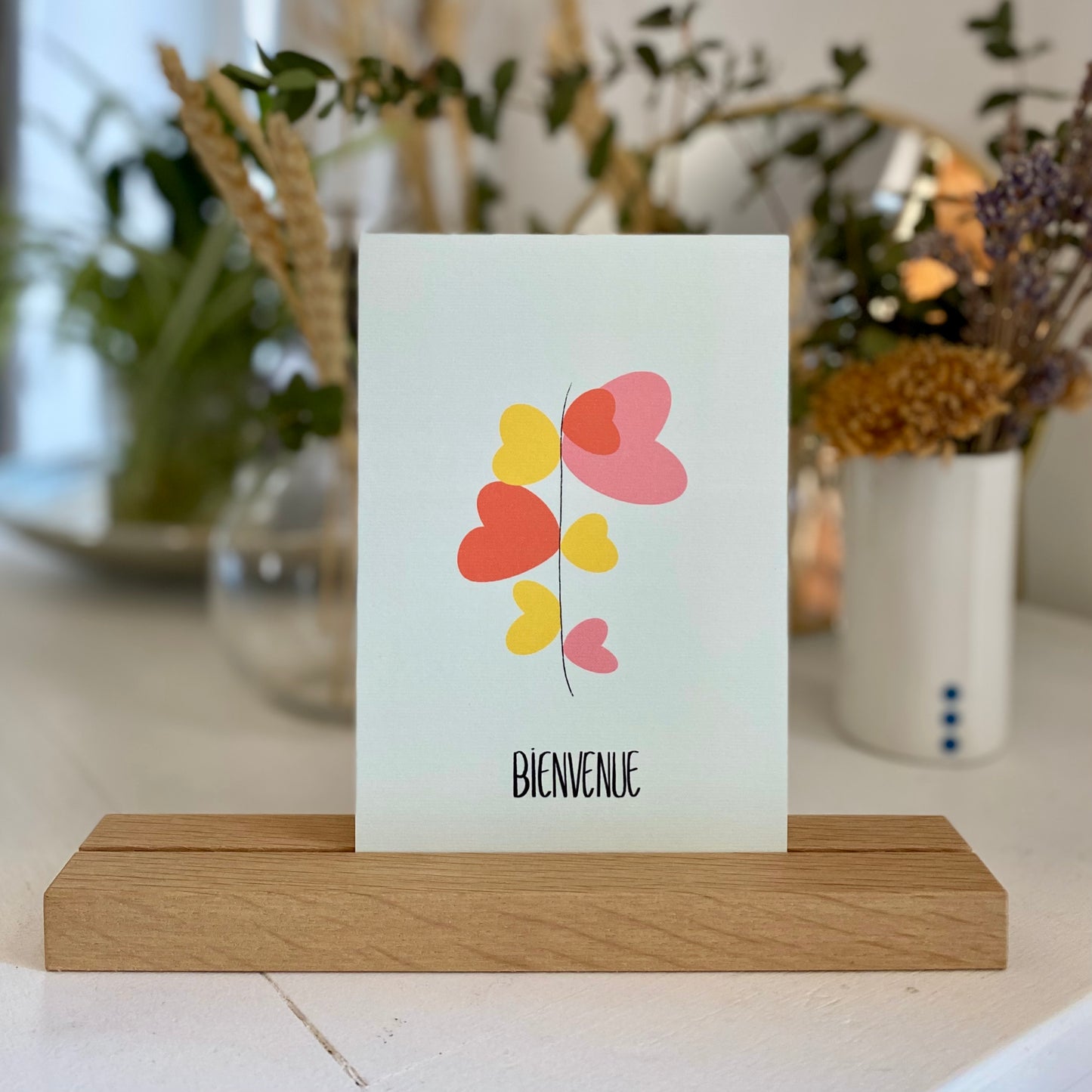Carte BIENVENUE "tige cœurs roses"