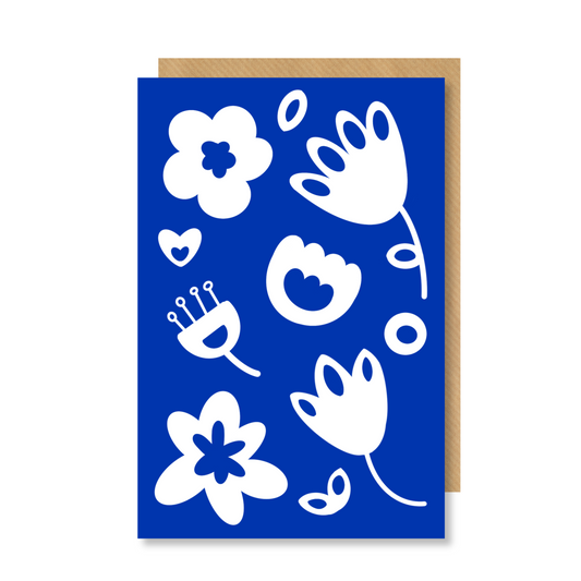 Carte DUO BLANC BLEU " fleurs"