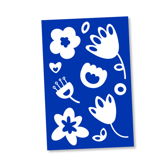 Carte DUO BLANC BLEU " fleurs"