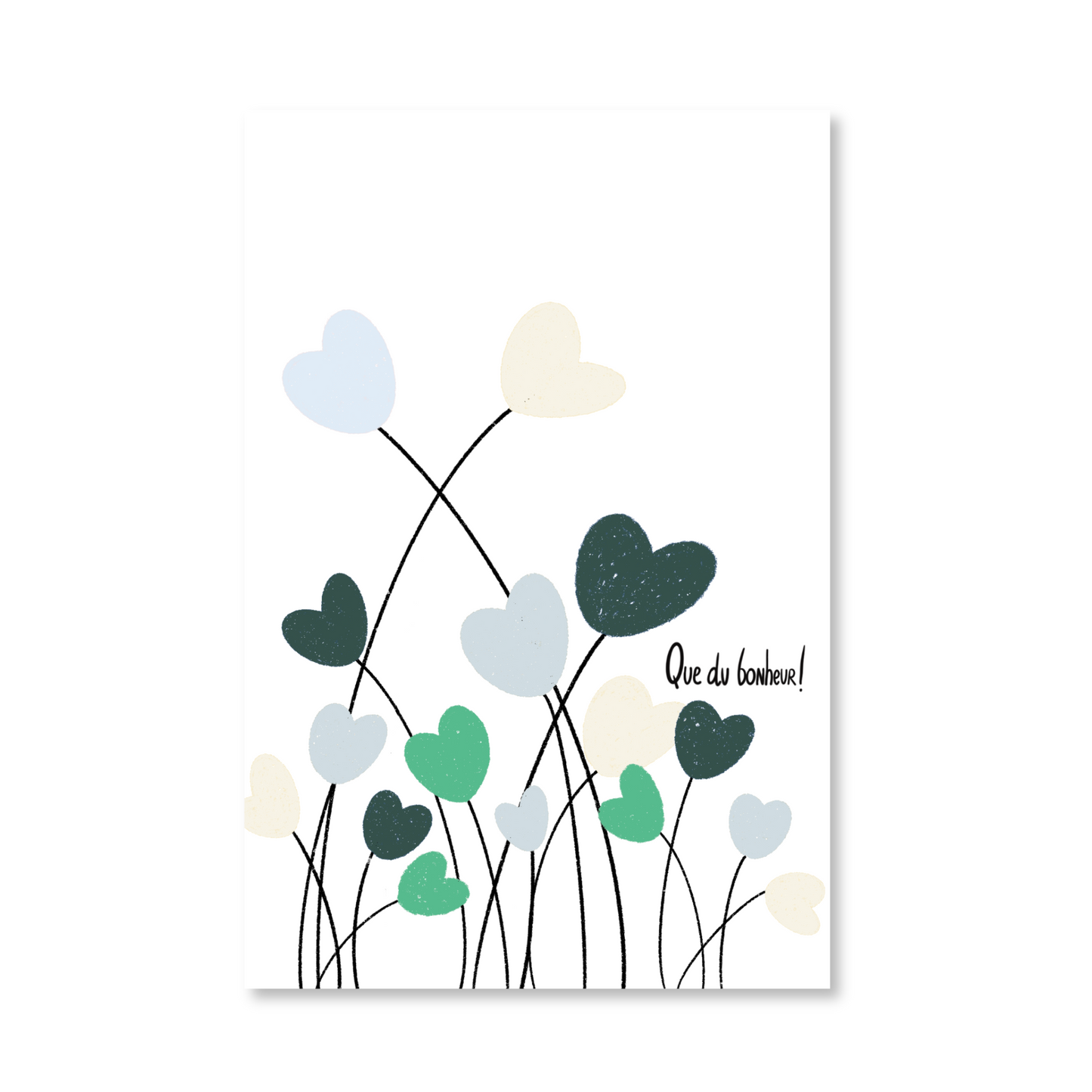 Carte déco QUE DU BONHEUR "coeurs des champs"